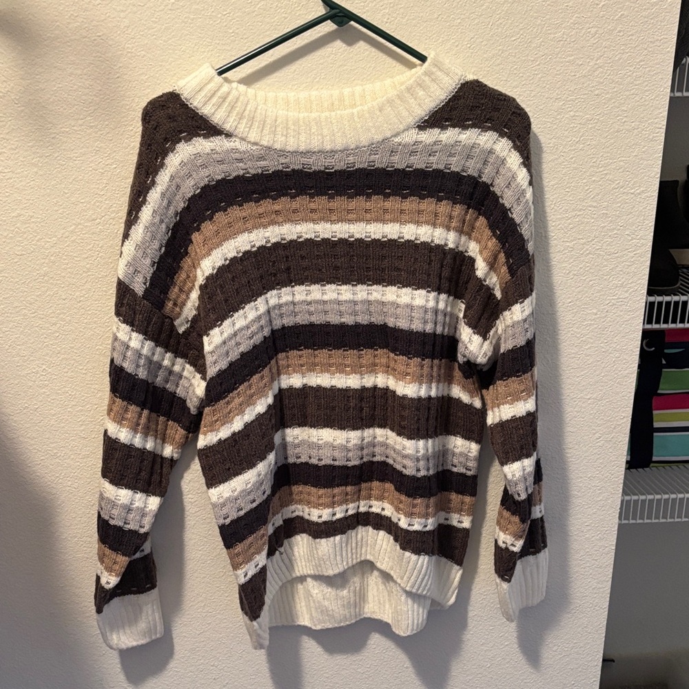 SO Women's Striped Sweater in Brown and Cream